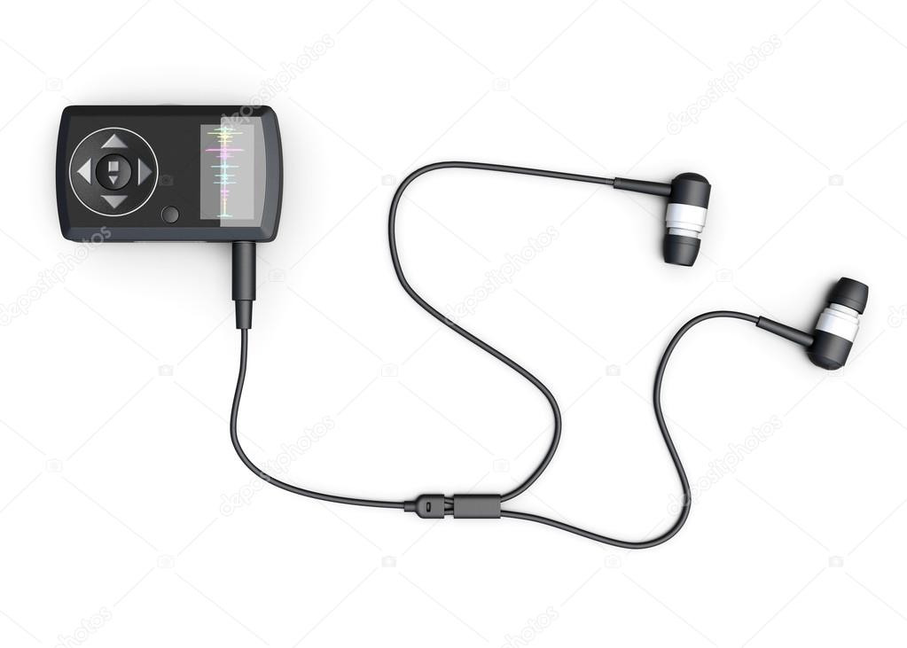 MP3 player on white background, top view. 3d rendering