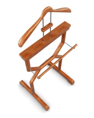 Beyaz bir arka plan üzerinde ahşap askı standı. Üstten Görünüm. 3D illustra