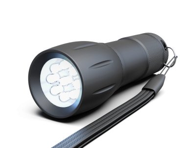 Siyah beyaz arka plan üzerinde izole el feneri. 3D çizim