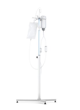 Beyaz arka plan üzerinde izole bir damlalık için stand. 3D render IMAG