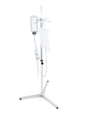 Beyaz zemin üzerinde bir damlalık için stand. 3D render