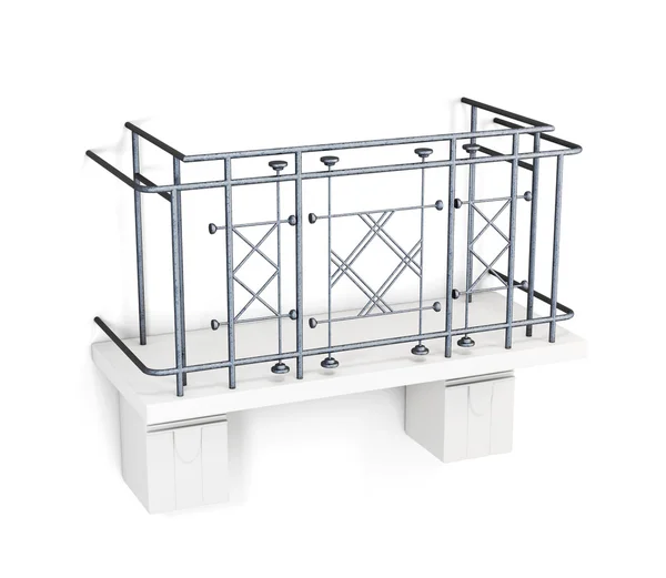 Μπαλκόνι με ένα μεταλλικό φράχτη σε λευκό φόντο. 3D καθιστούν imag — Φωτογραφία Αρχείου