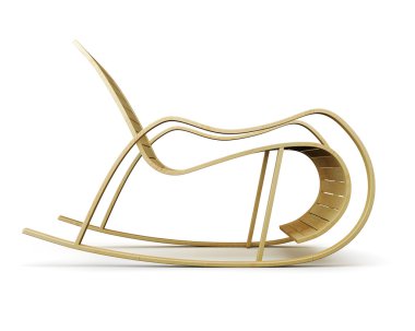 Ahşap sallanan sandalye yan izole üzerinde beyaz arka plan görüntülemek. 3D