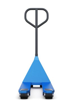 Beyaz arka plan üzerinde izole el palet kamyon. 3D render