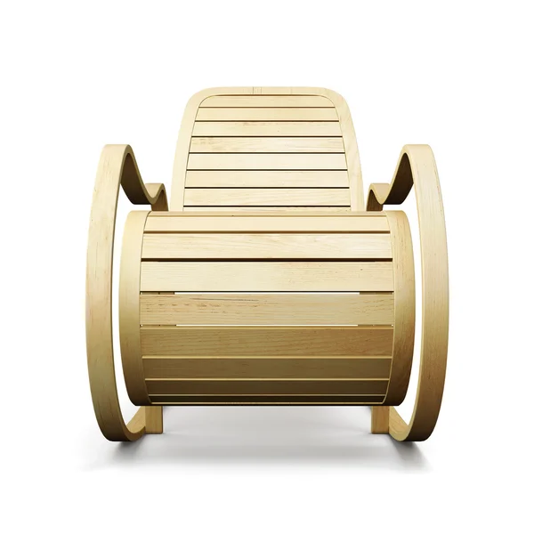 Дерев'яний крісло-качалка спереду ізольовано на білому тлі. 3d візуалізація — стокове фото