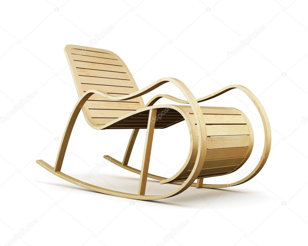 Wooden rocking chair isolated on white background. 3d rendering
