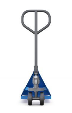 Beyaz arka plan üzerinde izole 3d görünümü el ile forklift kamyon