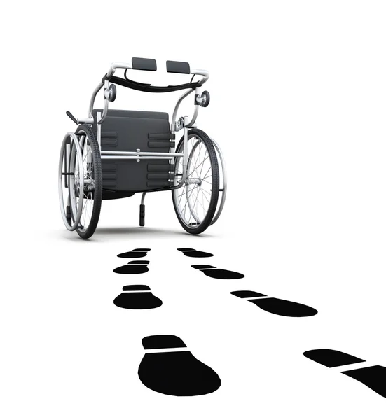 Conceptual image of a wheelchair and footprints. 3d rendering — Stock Photo, Image