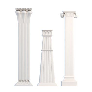 Beyaz arka plan üzerinde izole Modern sütunlar. 3D render