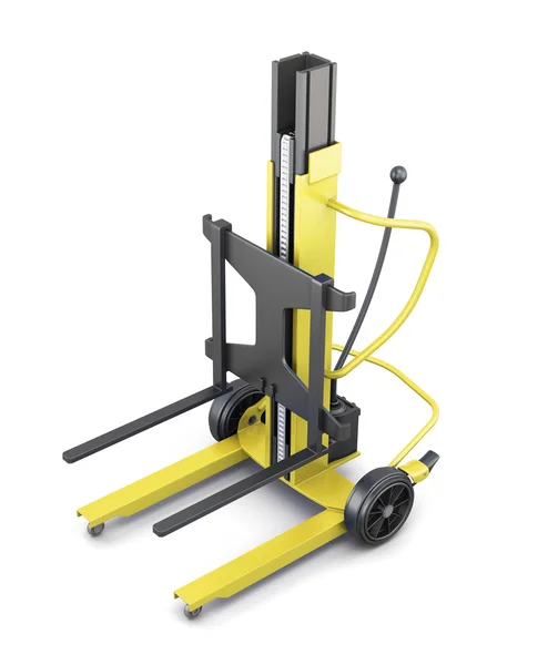 Beyaz zemin üzerine sarı forklift. 3D çizim — Stok fotoğraf