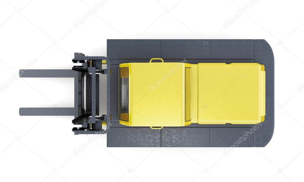 Lift truck top view isolated on white background. 3d rendering
