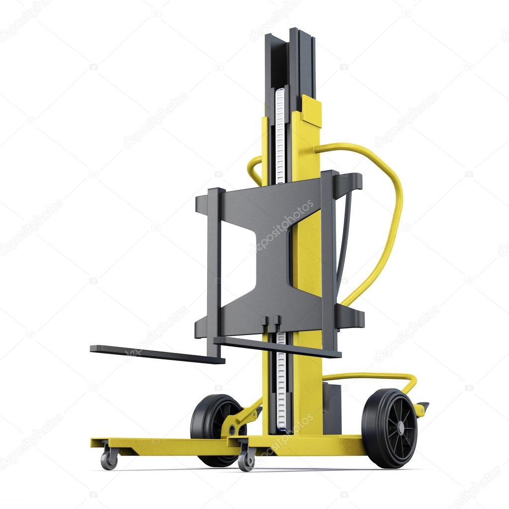 Yellow forklift on a white background. 3d rendering