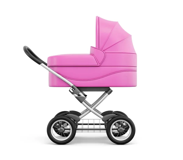 Вид збоку дитячої коляски на білому тлі. 3D візуалізація — стокове фото
