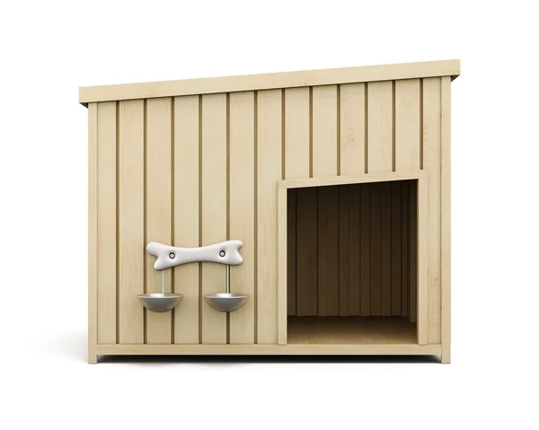 Wooden dog house isolated on a white background. 3d rendering — Stock Photo, Image