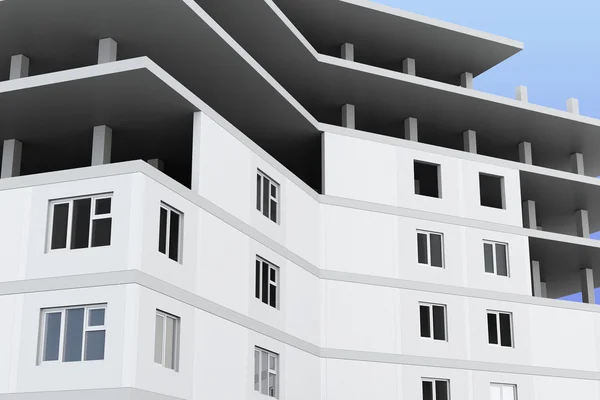 Primo piano di un edificio in costruzione. Immagine di rendering 3d — Foto Stock