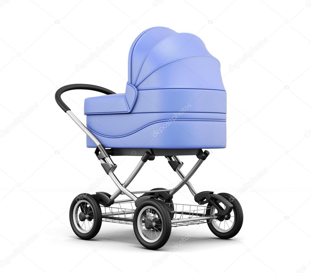 Retro baby stroller isolated on white background. 3d rendering