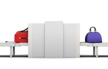 Bagaj tarayıcı kontrol noktası. Bagaj check-in 3d parçalamak