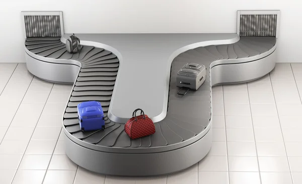 Конвейерная лента в аэропорту. Заявление на багаж. 3d-рендеринг — стоковое фото