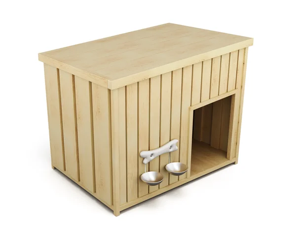 Dřevěná Psí bouda izolovaných na bílém pozadí. 3D vykreslování — Stock fotografie