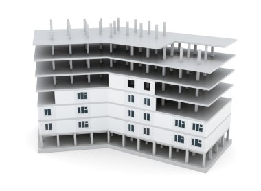 Yapım aşamasında beyaz zemin üzerine inşa. 3D render resim