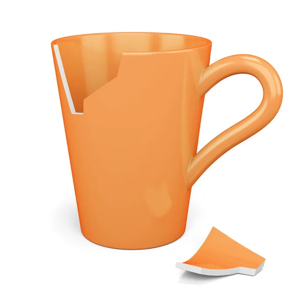 Taza naranja rota aislada sobre fondo blanco. renderizado 3d —  Fotos de Stock