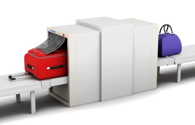 Bagaj tarayıcı üzerinde beyaz bir arka plan resmi. 3D render