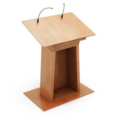 Podium tribune with microphones isolated on white background. 3d clipart