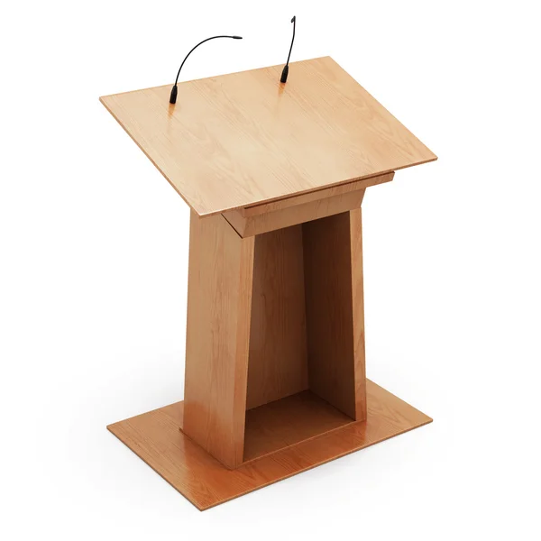 Podium tribune with microphones isolated on white background. 3d — Stock Photo, Image