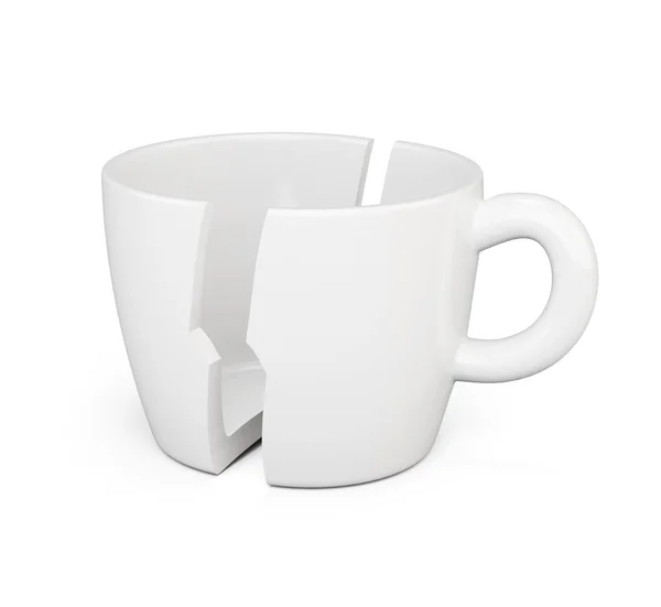 Rotto in mezza tazza isolato su sfondo bianco. Rendering 3d ima — Foto Stock