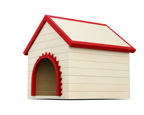 Casa de cachorro de madeira isolada no fundo branco. Imagem de renderização 3d — Fotografia de Stock