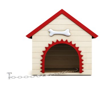 Beyaz arka plan üzerinde izole zinciri ile köpek evi. 3D render