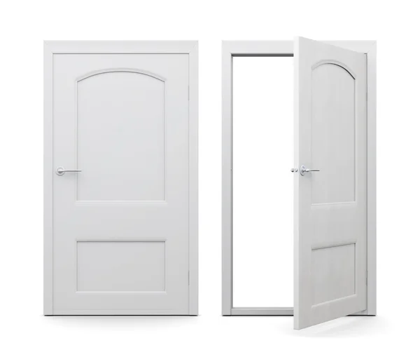 Open and closed doors isolated on white background. 3d rendering — Stock Photo, Image