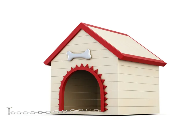 Pes dům s řetězem izolovaných na bílém pozadí. 3D vykreslení ima — Stock fotografie