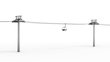 Teleferik ve beyaz arka plan üzerinde izole Asansör. 3D render