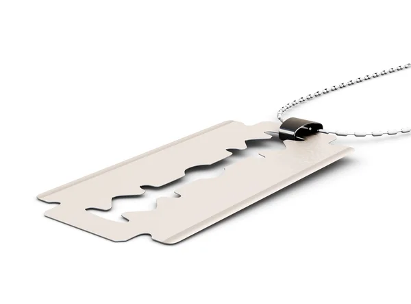 Razor blade on a chain isolated on white background. 3d renderin — Stock Photo, Image