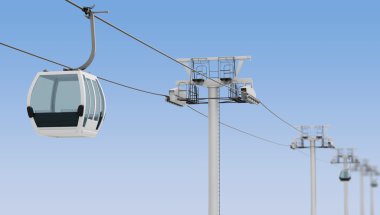 Füniküler ve teleferik mavi gökyüzü arka plan üzerinde. 3D render