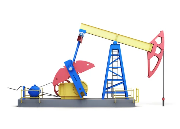 Нефтяной насос-домкрат изолирован на белом фоне. Вид сбоку. 3D рендеринг — стоковое фото