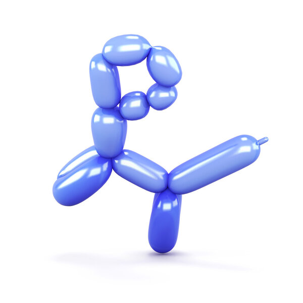 Blue cat made of balloons on a white background.  Side view. 3d 