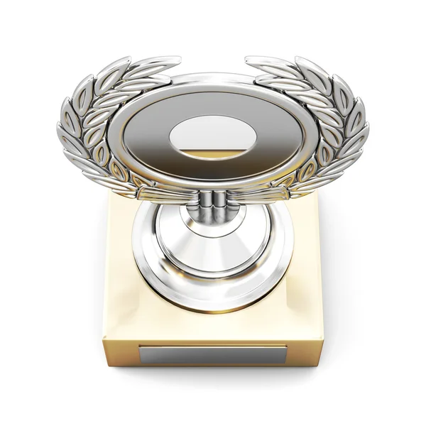Srebrna Nagroda trofeum z wieniec laurowy wyizolowany na białym backgro — Zdjęcie stockowe