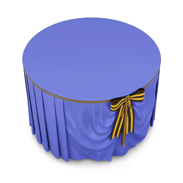 Blaue Tischdecke auf rundem Tisch isoliert auf weißem Hintergrund. 3d — Stockfoto