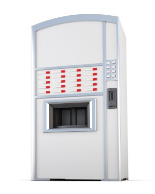 Otomat satış içecekler ve aperatifler beyaz bir arka plan üzerinde.