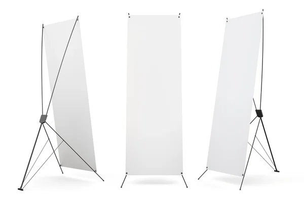 Aantal lege banner x-stands display geïsoleerd op een witte pagina — Stockfoto
