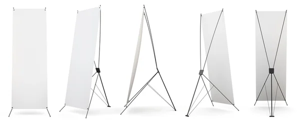 Set van banner x-stands display geïsoleerd op een witte achtergrond. 3D — Stockfoto