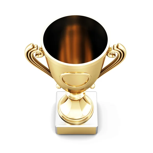 Gouden kampioen Cup boven bekijken geïsoleerd op witte achtergrond. 3D-re — Stockfoto