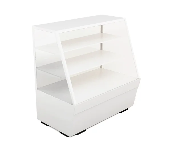 Glazed showcase with shelves isolated on white background. 3d re — Stock Photo, Image