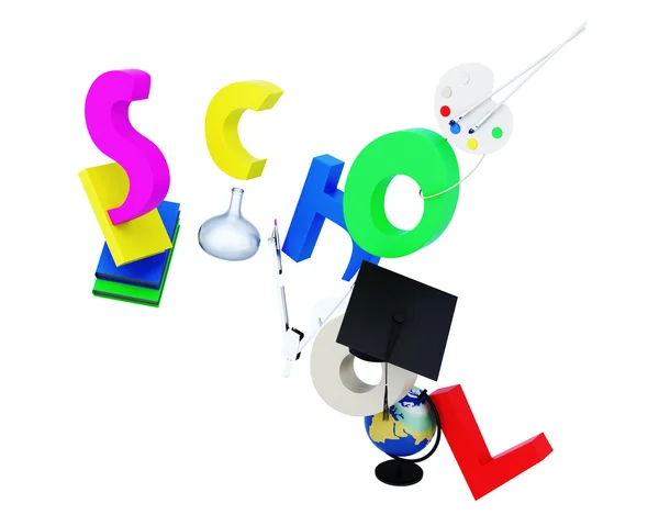 Escola 3d letras isoladas no fundo branco — Fotografia de Stock