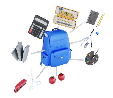 Beyaz arka planda izole öğrenci kavramsal görüntü kümesi. 3d