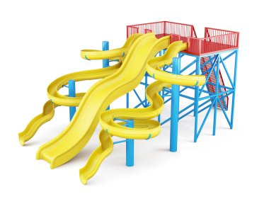 Beyaz bir arka plan üzerinde izole su kaydırakları. Yan görünüm. 3d randevu