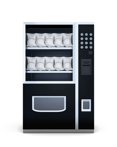 Zwarte machine voor verkoop van snacks geïsoleerd op witte achtergrond. F — Stockfoto