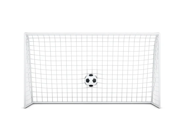 Pelota de fútbol en vista frontal neta aislada sobre fondo blanco. 3d r —  Fotos de Stock